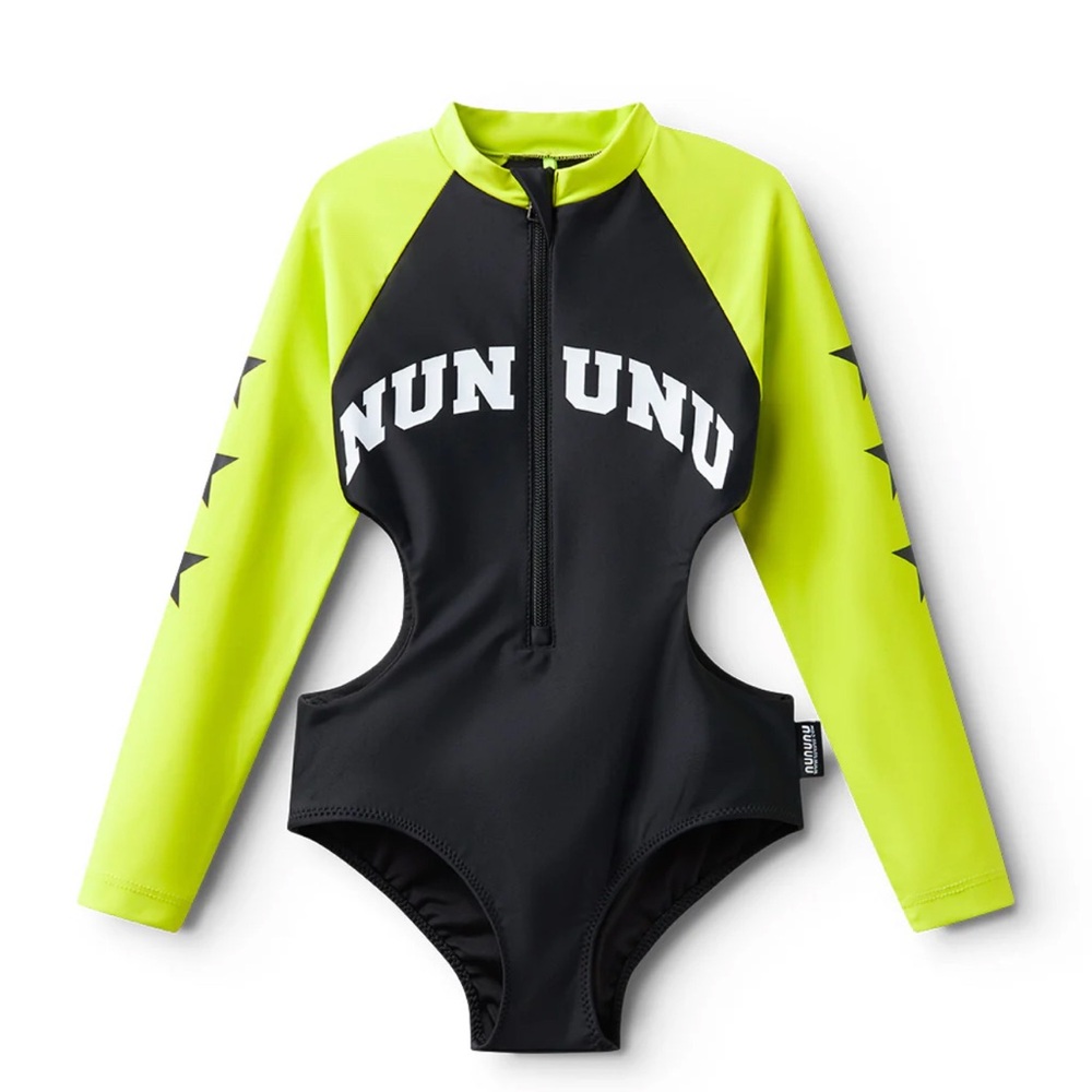 Nununu Black and Bright Yellow Long Sleeve Swimsuit